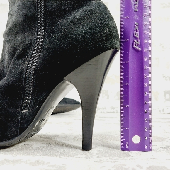 Guess Black Leather Side Zip Suede Heels Mid-Calf Boots F914 - Picture 9 of 14